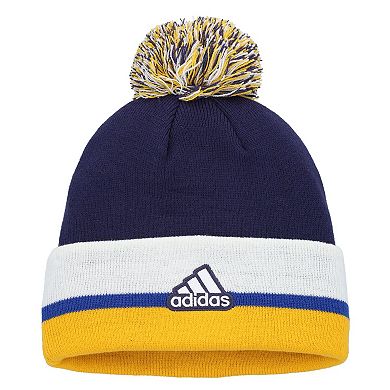 Men's adidas Navy St. Louis Blues Team Stripe Cuffed Knit Hat with Pom
