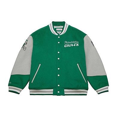 Unisex Mitchell & Ness Kelly Green Philadelphia Eagles Varsity Team Full-Snap Jacket