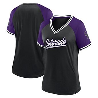 Women's Fanatics Black Colorado Rockies Glitz & Glam League Diva Raglan V-Neck T-Shirt