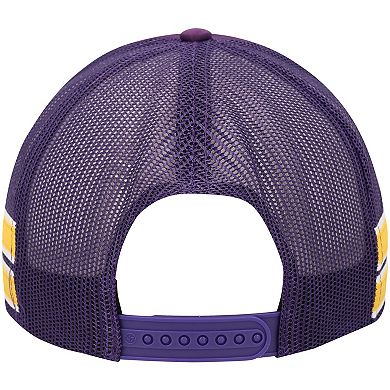 Men's '47 Purple Los Angeles Lakers Sidebrand Stripes Trucker Adjustable Hat
