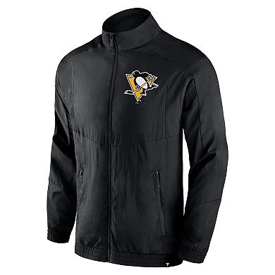 Men's Fanatics Black Pittsburgh Penguins Step Up Crinkle Raglan Full-Zip Windbreaker Jacket