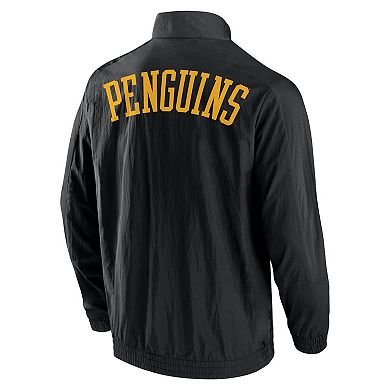 Men's Fanatics Black Pittsburgh Penguins Step Up Crinkle Raglan Full-Zip Windbreaker Jacket