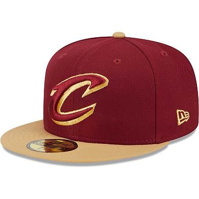 Men's New Era Wine/Gold Cleveland Cavaliers Gameday Gold Pop Stars 59FIFTY Fitted Hat