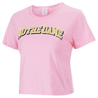 Women's ZooZatz Pink Notre Dame Fighting Irish Gingham Logo Cropped T-Shirt
