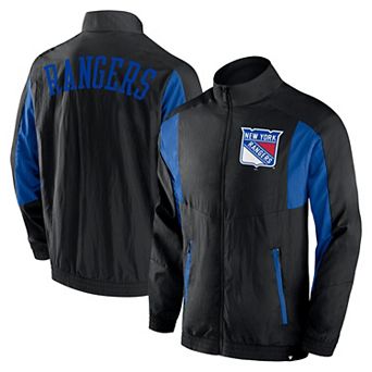 Men's Fanatics Branded Black New York Rangers Step Up Crinkle Raglan Full-Zip Windbreaker Jacket