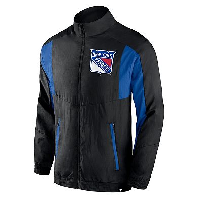 Men's Fanatics Branded Black New York Rangers Step Up Crinkle Raglan Full-Zip Windbreaker Jacket