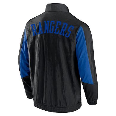 Men's Fanatics Branded Black New York Rangers Step Up Crinkle Raglan Full-Zip Windbreaker Jacket