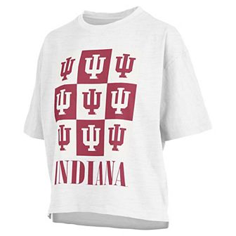 Women's Pressbox White Indiana Hoosiers Motley Crew Andy Waist Length Oversized T-Shirt
