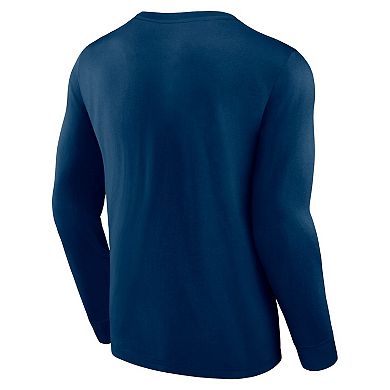 Men's Fanatics Branded Deep Sea Blue Seattle Kraken Strike the Goal Long Sleeve T-Shirt