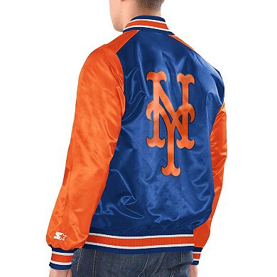 Men's Starter Royal/Orange New York Mets Varsity Satin Full-Snap Jacket