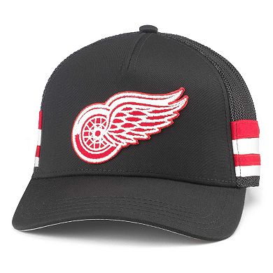 Men's American Needle Black Detroit Red Wings HotFoot Stripes Trucker Adjustable Hat