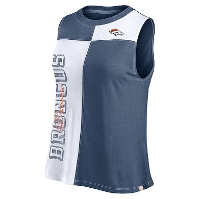 Women's Fanatics Navy/White Denver Broncos Script Color Block Tank Top