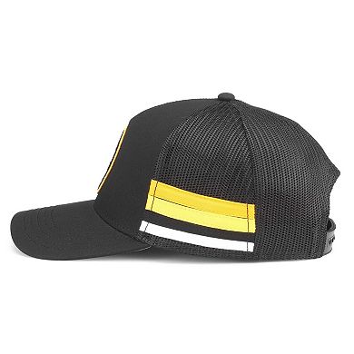 Men's American Needle Black Boston Bruins HotFoot Stripes Trucker Adjustable Hat