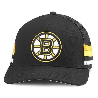 Men's American Needle Black Boston Bruins HotFoot Stripes Trucker Adjustable Hat