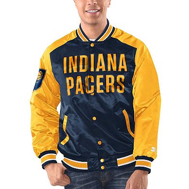 Men's Starter Navy/Gold Indiana Pacers Renegade Satin Full-Snap Varsity Jacket