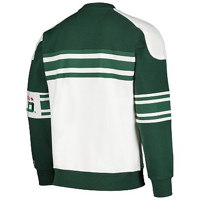 Men's Starter White Minnesota Wild Defense Fleece Crewneck Pullover Sweatshirt