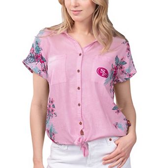 Women's Margaritaville Pink San Francisco 49ers Stadium Tie-Front Button-Up Shirt