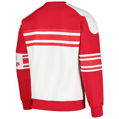 Men's Starter White Detroit Red Wings Defense Fleece Crewneck Pullover Sweatshirt