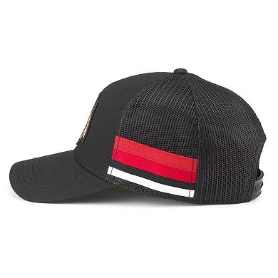 Men's American Needle Black Chicago Blackhawks HotFoot Stripes Trucker Adjustable Hat