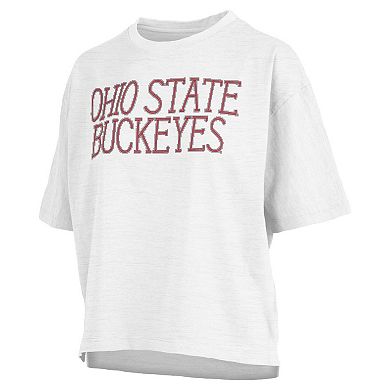 Women's Pressbox White Ohio State Buckeyes Motley Crew Chain Stitch Slub Waist Length Boxy T-Shirt