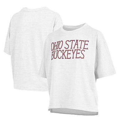 Women's Pressbox White Ohio State Buckeyes Motley Crew Chain Stitch Slub Waist Length Boxy T-Shirt