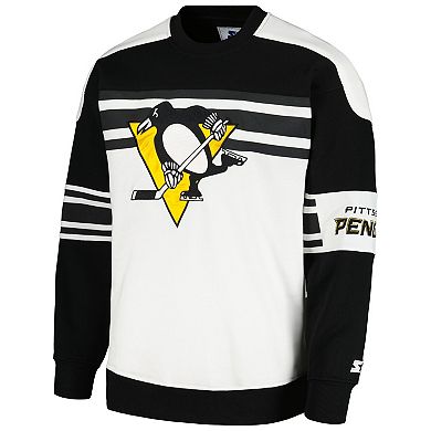 Men's Starter White Pittsburgh Penguins Defense Fleece Crewneck Pullover Sweatshirt
