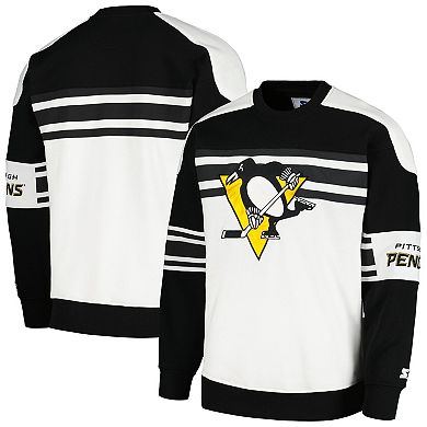 Men's Starter White Pittsburgh Penguins Defense Fleece Crewneck Pullover Sweatshirt