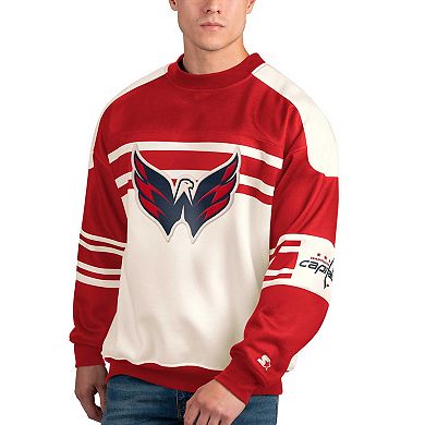 Men's Starter White Washington Capitals Defense Fleece Crewneck Pullover Sweatshirt