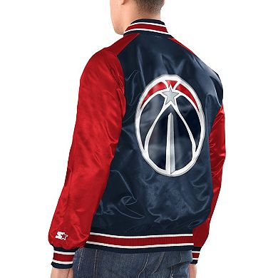 Men's Starter Navy/Red Washington Wizards Renegade Satin Full-Snap Varsity Jacket