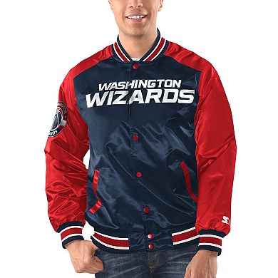 Men's Starter Navy/Red Washington Wizards Renegade Satin Full-Snap Varsity Jacket