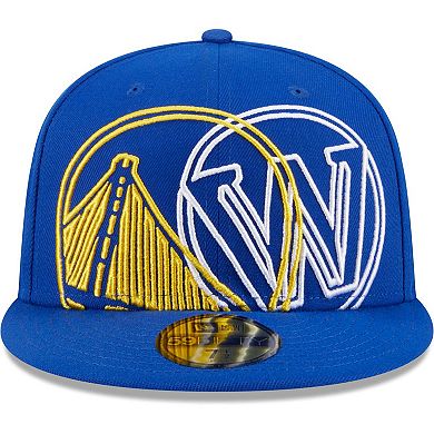 Men's New Era Royal Golden State Warriors Game Day Hollow Logo Mashup 59FIFTY Fitted Hat