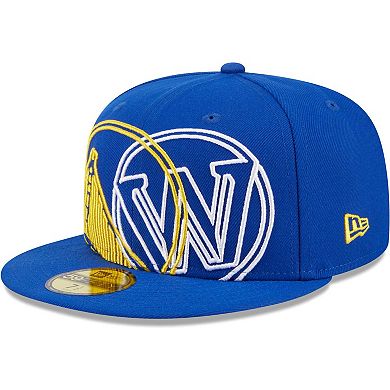 Men's New Era Royal Golden State Warriors Game Day Hollow Logo Mashup 59FIFTY Fitted Hat