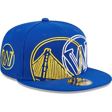 Men's New Era Royal Golden State Warriors Game Day Hollow Logo Mashup 59FIFTY Fitted Hat