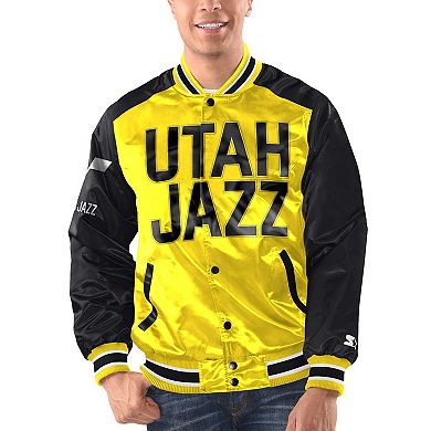 Men's Starter Yellow/Black Utah Jazz Renegade Satin Full-Snap Varsity Jacket