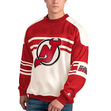 Men's Starter White New Jersey Devils Defense Fleece Crewneck Pullover Sweatshirt