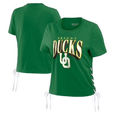 Women's WEAR by Erin Andrews Green Oregon Ducks Side Lace-Up Modest Crop T-Shirt