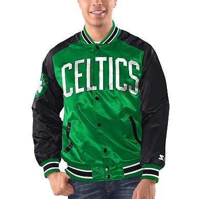Men's Starter Kelly Green/Black Boston Celtics Renegade Satin Full-Snap Varsity Jacket