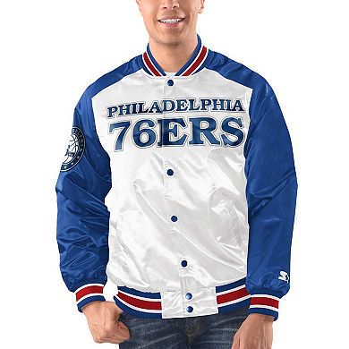 Men's Starter White/Royal Philadelphia 76ers Renegade Satin Full-Snap Varsity Jacket
