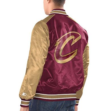 Men's Starter Wine/Gold Cleveland Cavaliers Renegade Satin Full-Snap Varsity Jacket