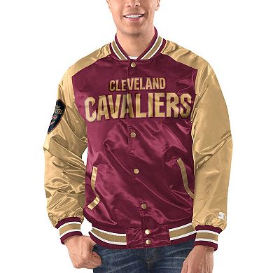 Men's Starter Wine/Gold Cleveland Cavaliers Renegade Satin Full-Snap Varsity Jacket