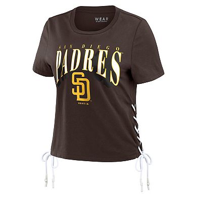 Women's WEAR by Erin Andrews Brown San Diego Padres Side Lace-Up Cropped T-Shirt