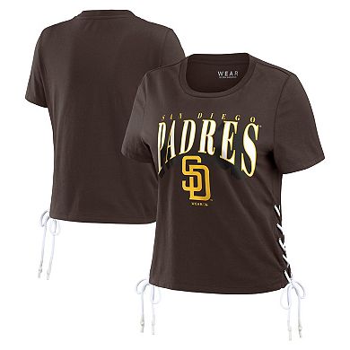 Women's WEAR by Erin Andrews Brown San Diego Padres Side Lace-Up Cropped T-Shirt