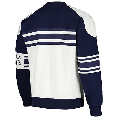 Men's Starter White Columbus Blue Jackets Defense Fleece Crewneck Pullover Sweatshirt