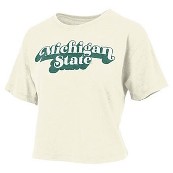 Women's Pressbox White Michigan State Spartans Vintage Easy Team Name Waist-Length T-Shirt
