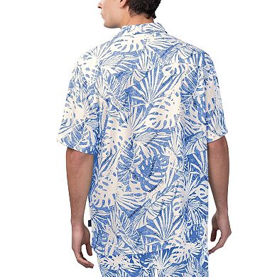 Men's Margaritaville Tan New York Giants Sand Washed Monstera Print Party Button-Up Shirt