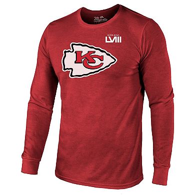 Men's Majestic Threads Patrick Mahomes Red Kansas City Chiefs Super Bowl LVIII Name & Number Tri-Blend Long Sleeve T-Shirt