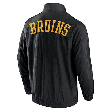 Men's Fanatics Black Boston Bruins Step Up Crinkle Raglan Full-Zip Windbreaker Jacket