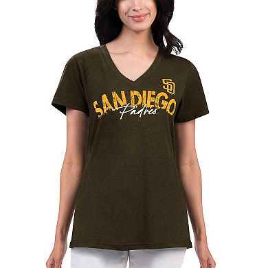 Women's G-III 4Her by Carl Banks Brown San Diego Padres Key Move V-Neck T-Shirt