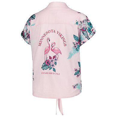 Women's Margaritaville Pink Minnesota Vikings Stadium Tie-Front Button-Up Shirt