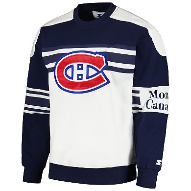 Men's Starter White Montreal Canadiens Defense Fleece Crewneck Pullover Sweatshirt